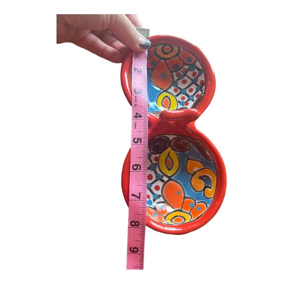 Talavera Pottery Molcajrte Double Salsa Bowl with Handle Ring Catch - Picture 10 of 11